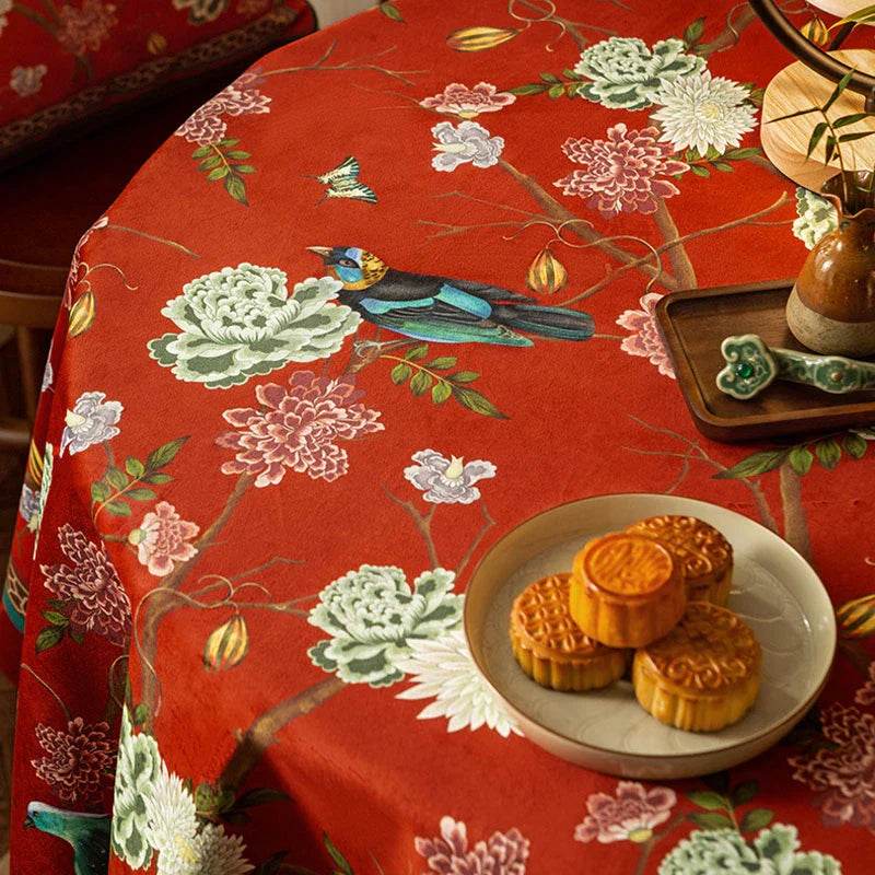 Chinoiserie Traditional Red Luxury Wedding Tablecloth - SinoCultural -- TC001R85