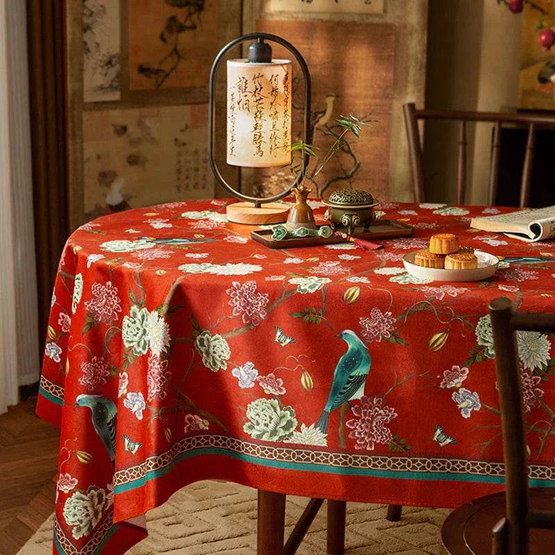 Chinoiserie Traditional Red Luxury Wedding Tablecloth - SinoCultural -- TC001R85