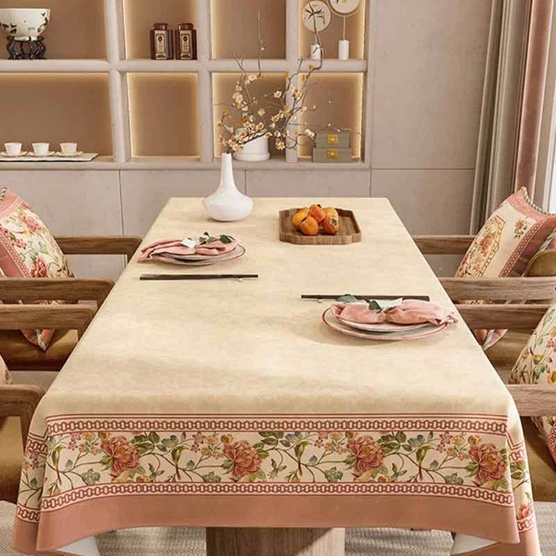 Chinoiserie Vintage Floral Country Style Powder Pink Rectangular Tablecloth - SinoCultural -- TC024WP85
