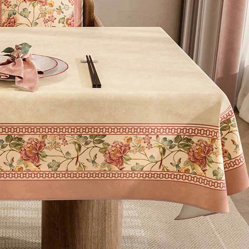 Chinoiserie Vintage Floral Country Style Powder Pink Rectangular Tablecloth - SinoCultural -- TC024WP85