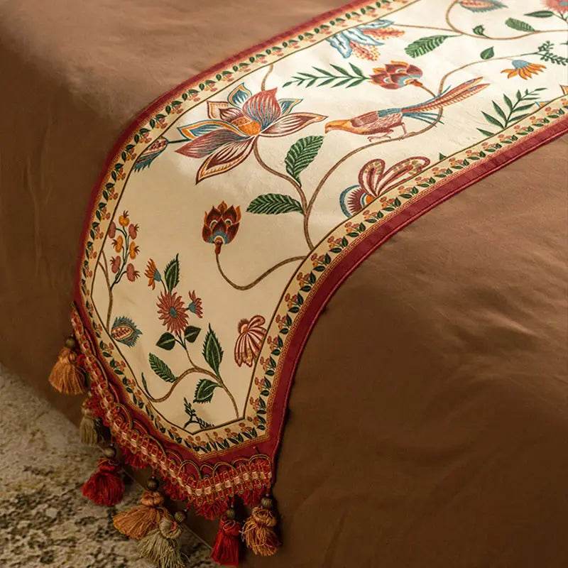 Chinoiserie Vintage Floral and Aviary Design Table Runner - SinoCultural -- TR011W160 -
