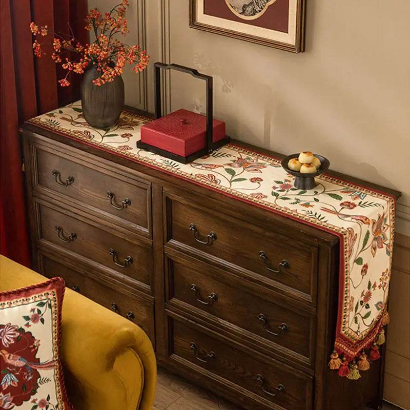 Chinoiserie Vintage Floral and Aviary Design Table Runner - SinoCultural -- TR011W160