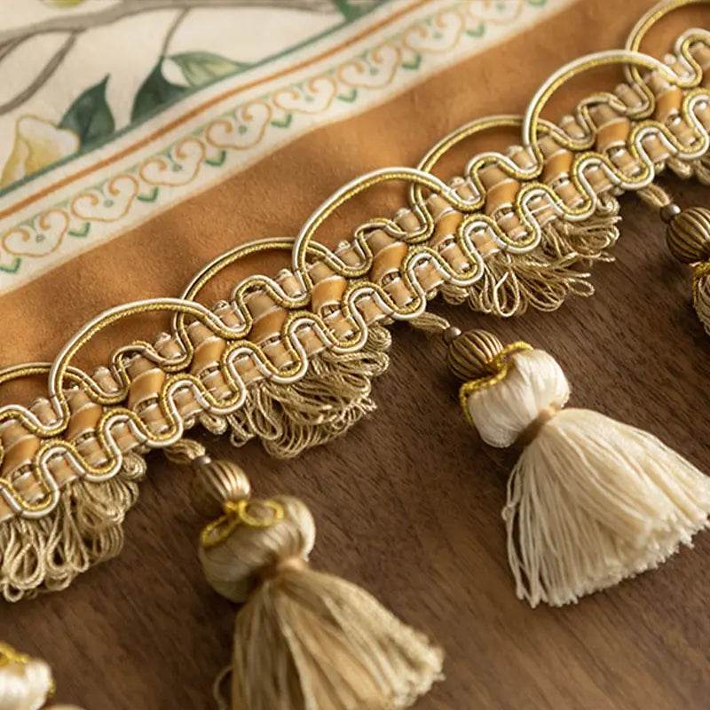 Chinoiserie Floral and Aviary Designer Orange Table Runner - SinoCultural -- TR019R160