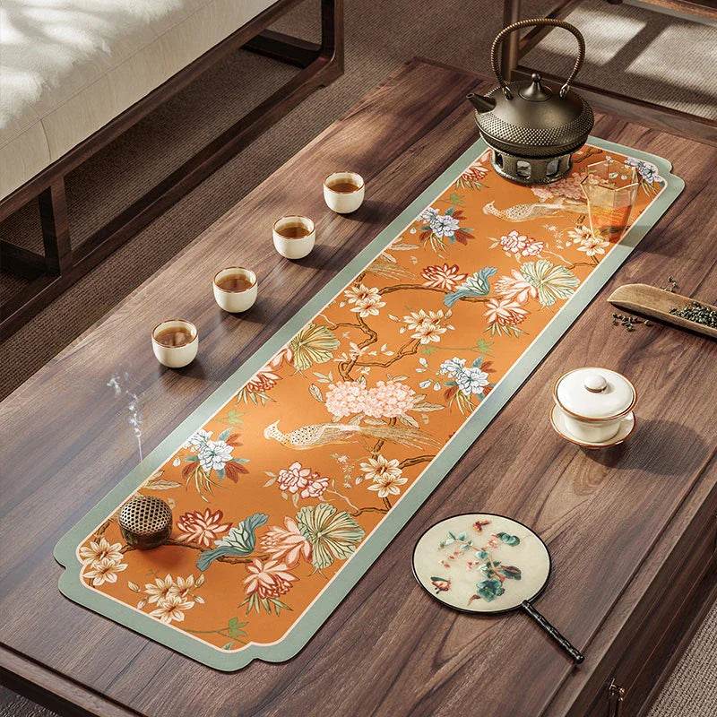 Chinoiserie Vintage Leather Mountain Hydrangea Table Mat - SinoCultural -- TM003A1515