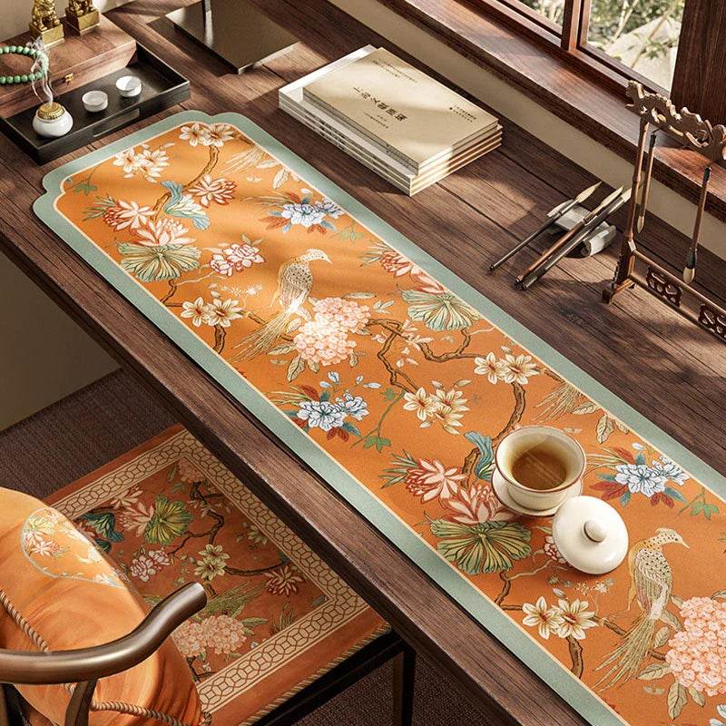 Chinoiserie Vintage Leather Mountain Hydrangea Table Mat - SinoCultural -- TM003A1515