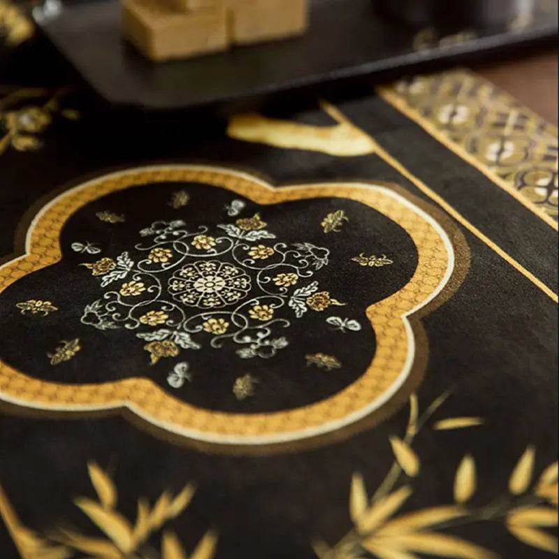 Chinoiserie Vintage Luxury High-End Black Table Runner - SinoCultural -- TR017BK160 -