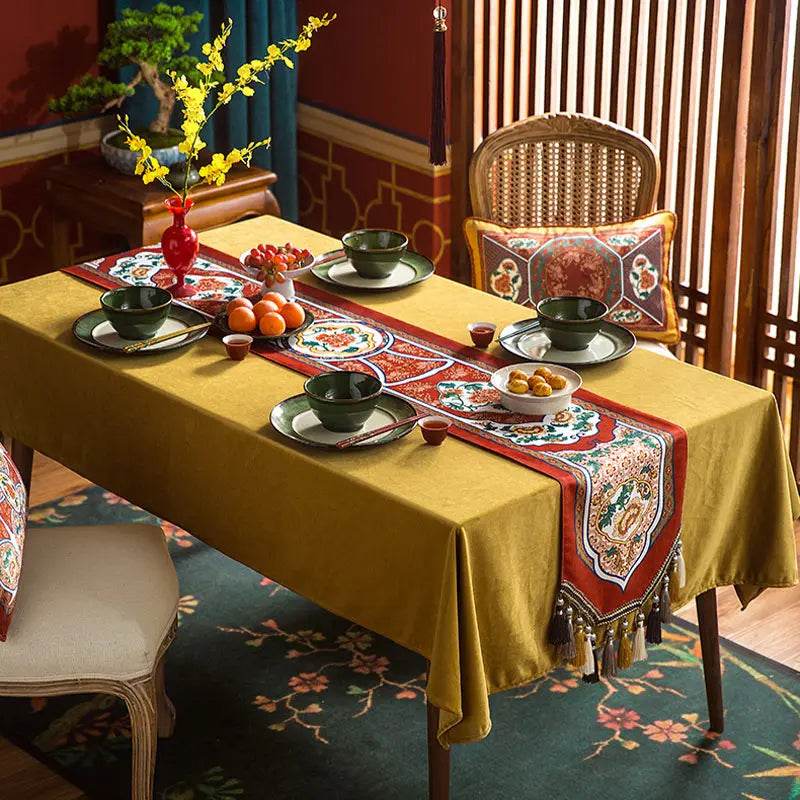 Chinoiserie Vintage Royal Palace Design Red Table Runner - SinoCultural -- TR018R160 -