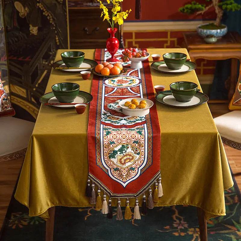 Chinoiserie Vintage Royal Palace Design Red Table Runner - SinoCultural -- TR018R160