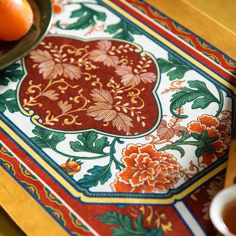 Chinoiserie Vintage Royal Palace Design Red Table Runner - SinoCultural -- TR018R160 -