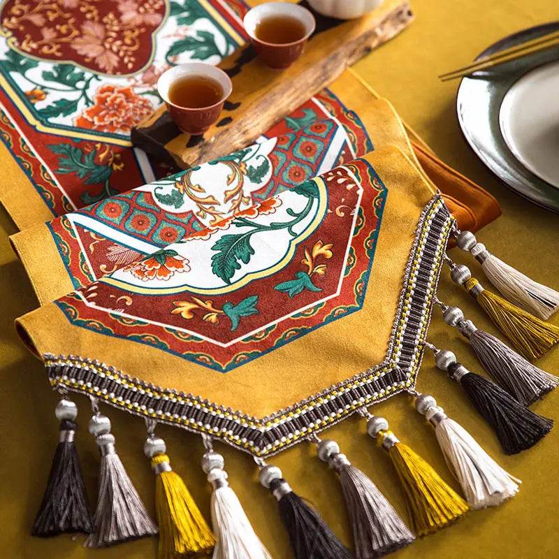 Chinoiserie Vintage Royal Palace Design Red Table Runner - SinoCultural -- TR018R160 -