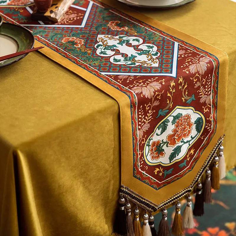 Chinoiserie Vintage Royal Palace Design Red Table Runner - SinoCultural -- TR018R160 -