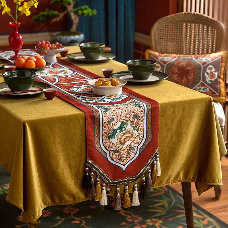 Chinoiserie Vintage Royal Palace Design Red Table Runner - SinoCultural -- TR018R160