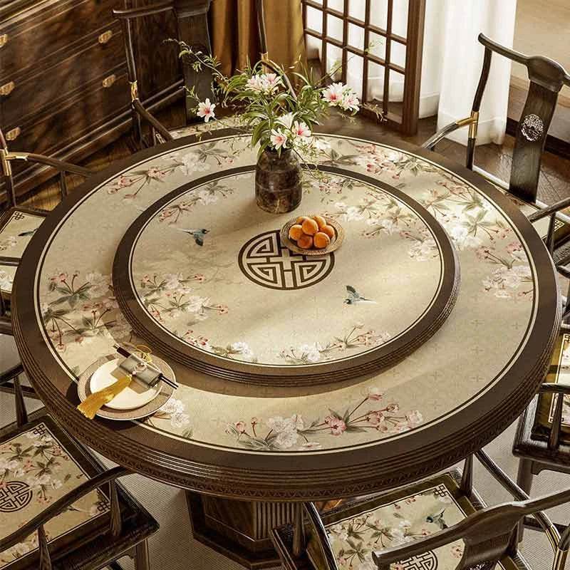 Chinoiserie Spring Floral Round Leather Table Mat Oil-Resistant & Easy to Clean - SinoCultural -- TM023A60