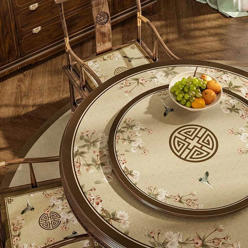 Chinoiserie Spring Floral Round Leather Table Mat Oil-Resistant & Easy to Clean - SinoCultural -- TM023A60