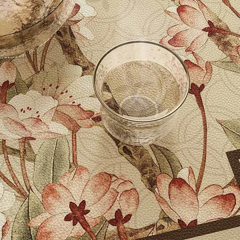 Chinoiserie Spring Floral Round Leather Table Mat Oil-Resistant & Easy to Clean - SinoCultural -- TM023A60