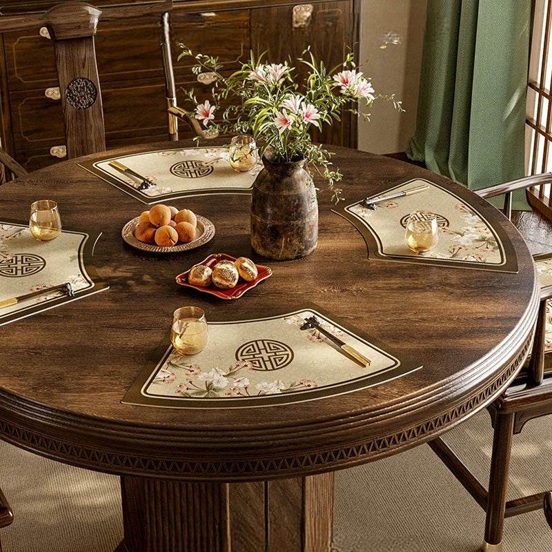 2-Piece Chinoiserie Vintage Springtime Round Table Fan-shaped Placemats - SinoCultural -- TM022A46