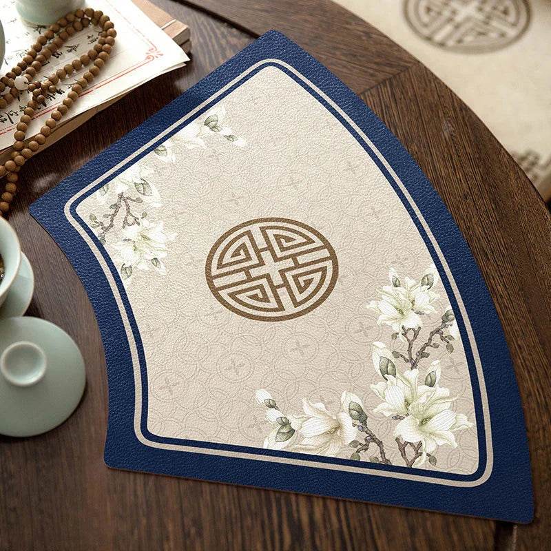 2-Piece Chinoiserie Vintage Springtime Round Table Fan-shaped Placemats - SinoCultural -- TM022A46