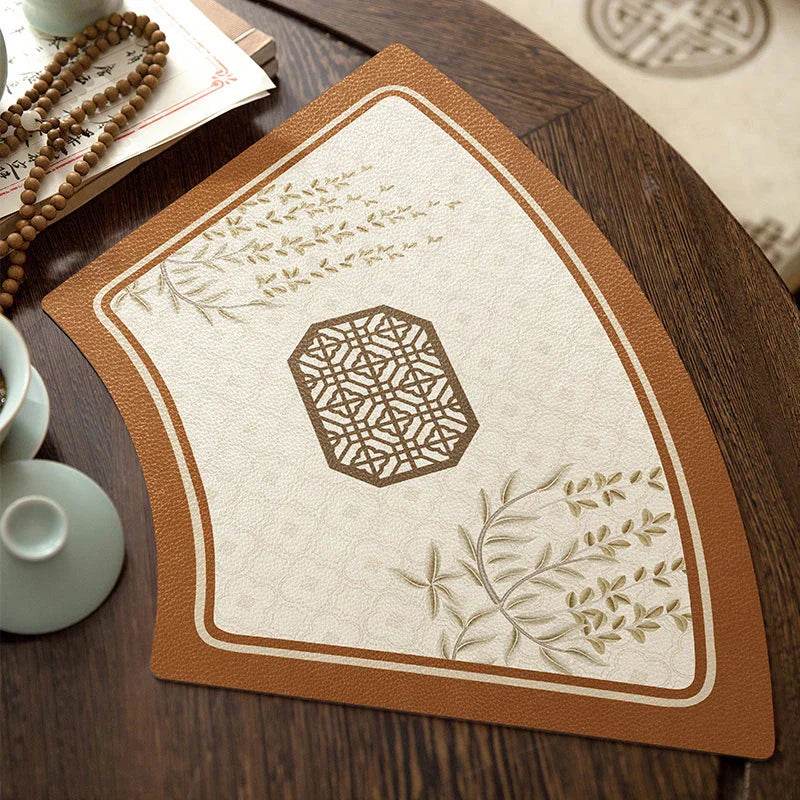 2-Piece Chinoiserie Vintage Springtime Round Table Fan-shaped Placemats - SinoCultural -- TM022A46