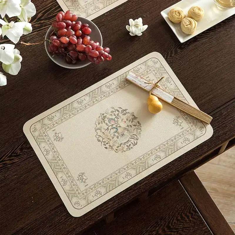 2-Piece Chinoiserie Waterproof and Oil-proof Leather Washable Placemat - SinoCultural -- TM031A30