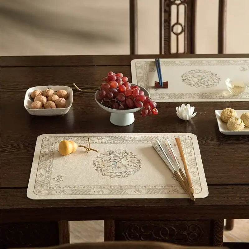 2-Piece Chinoiserie Waterproof and Oil-proof Leather Washable Placemat - SinoCultural -- TM031A30