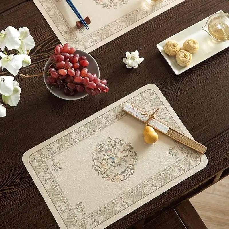 2-Piece Chinoiserie Waterproof and Oil-proof Leather Washable Placemat - SinoCultural -- TM031A30