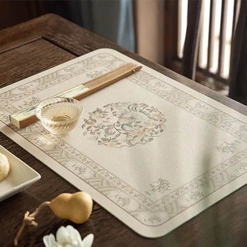 2-Piece Chinoiserie Waterproof and Oil-proof Leather Washable Placemat - SinoCultural -- TM031A30