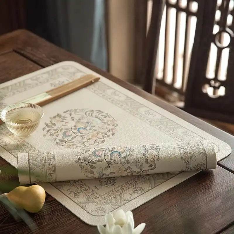 2-Piece Chinoiserie Waterproof and Oil-proof Leather Washable Placemat - SinoCultural -- TM031A30