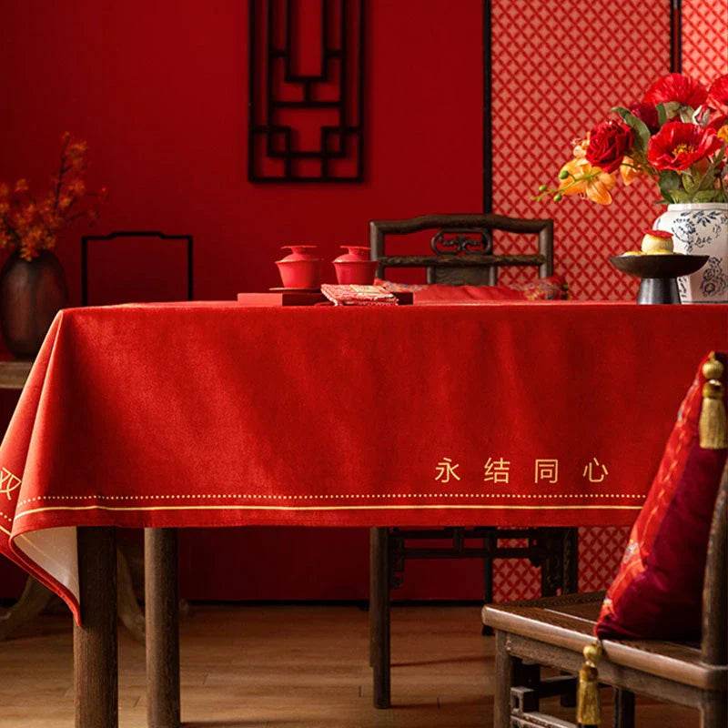 Chinoiserie Wedding Celebration Chinese Pattern 囍(xǐ) Red Tablecloth - SinoCultural -- TC018R85