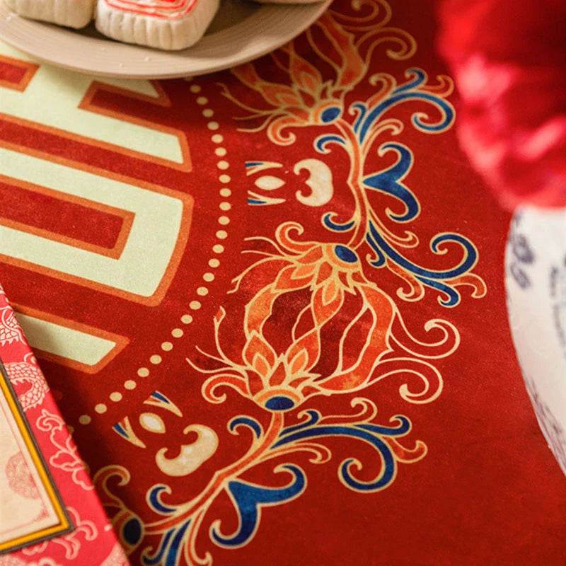 Chinoiserie Wedding Celebration Chinese Pattern 囍(xǐ) Red Tablecloth - SinoCultural -- TC018R85