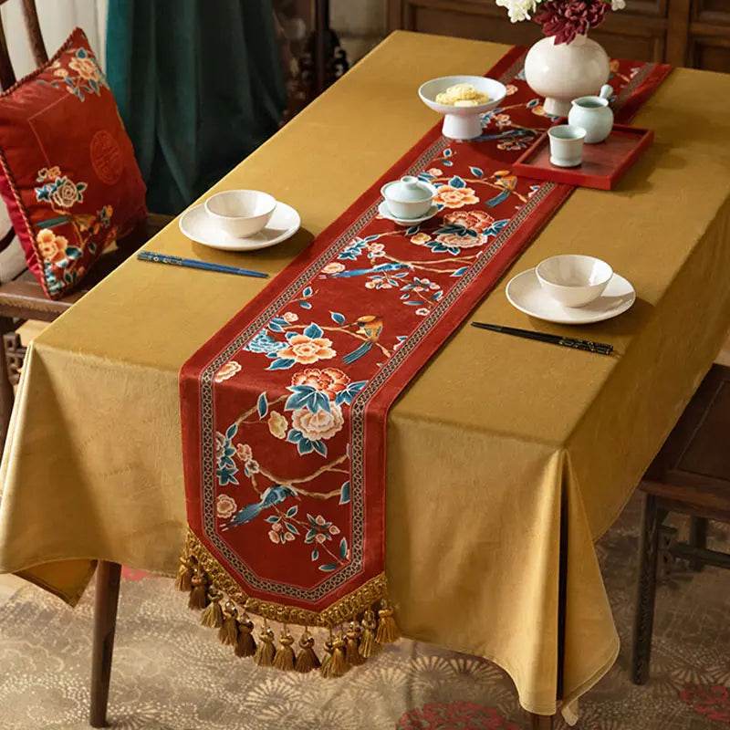 Chinoiserie Wedding Celebration Prosperity Table Runner - SinoCultural -- TR015R160 -