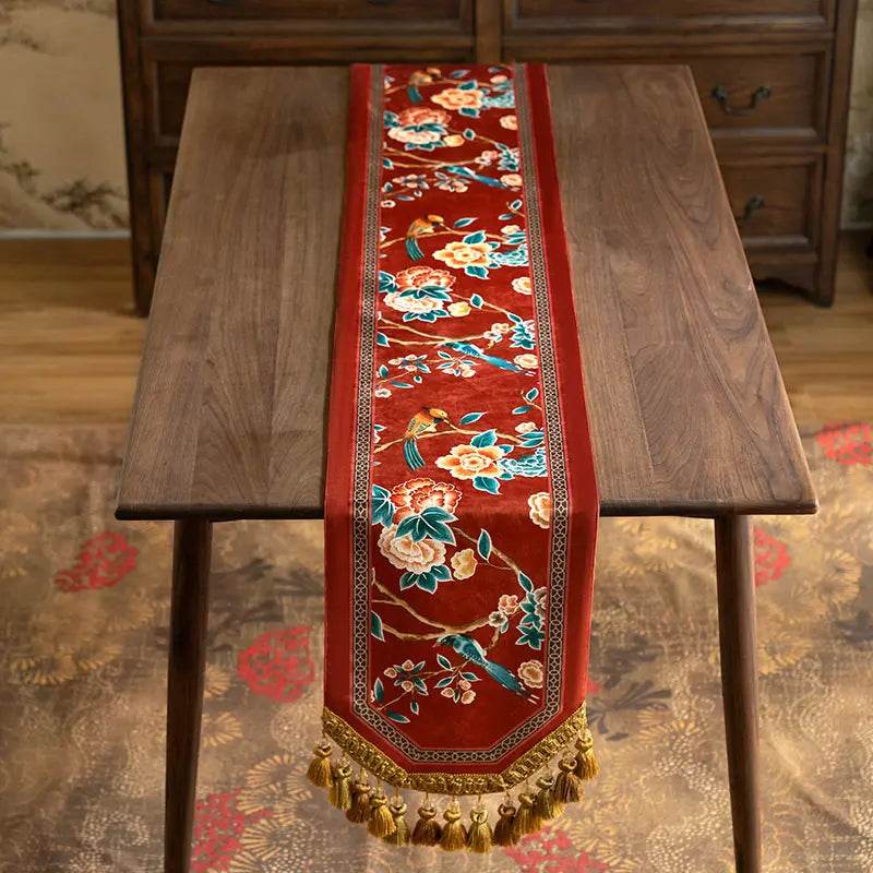 Chinoiserie Wedding Celebration Prosperity Table Runner - SinoCultural -- TR015R160 -