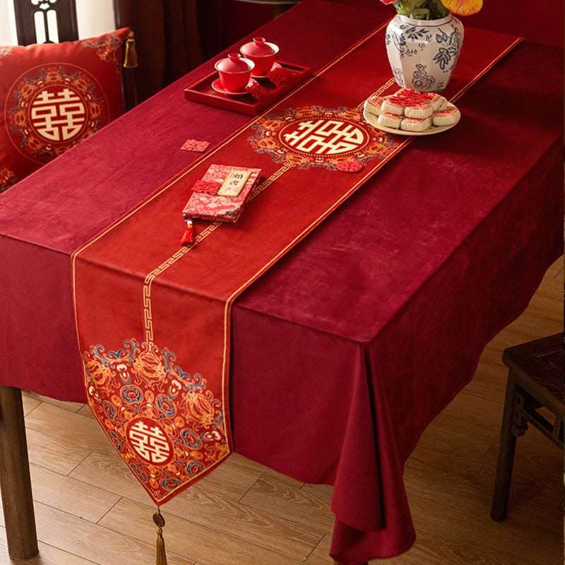 Chinoiserie Wedding Celebration Prosperity 囍(xǐ) Table Runner - SinoCultural -- TR010R160