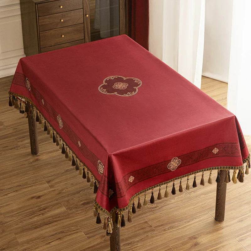 Chinoiserie Wedding Celebration Red Rectangular Chinese Pattern Tablecloth - SinoCultural -- TC019R85