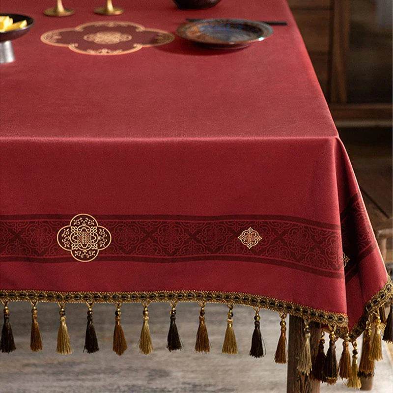 Chinoiserie Wedding Celebration Red Rectangular Chinese Pattern Tablecloth - SinoCultural -- TC019R85