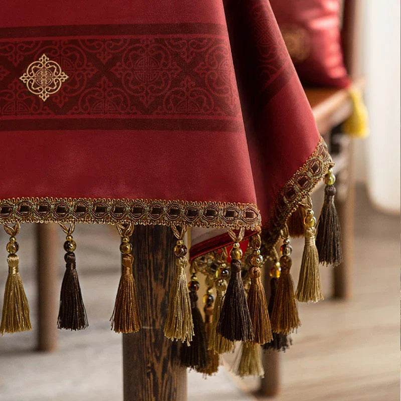 Chinoiserie Wedding Celebration Red Rectangular Chinese Pattern Tablecloth - SinoCultural -- TC019R85
