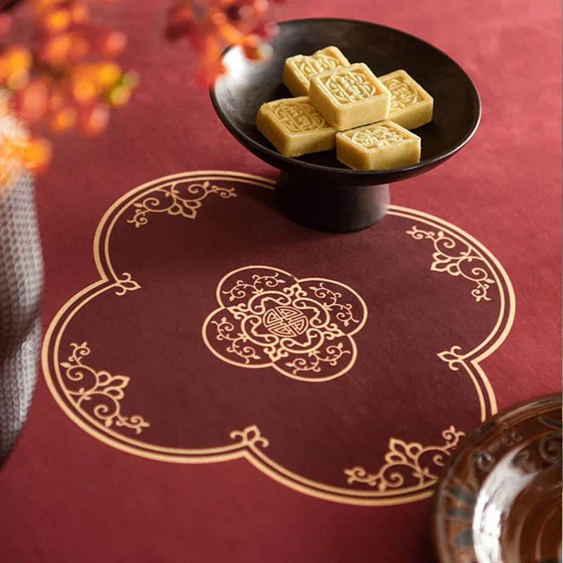Chinoiserie Wedding Celebration Red Rectangular Chinese Pattern Tablecloth - SinoCultural -- TC019R85