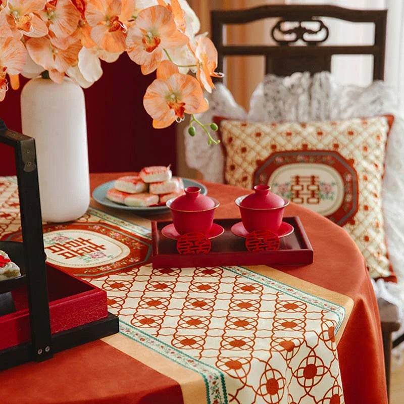 Chinoiserie Wedding Celebration Red Rectangular Tablecloth - SinoCultural -- TC020R85