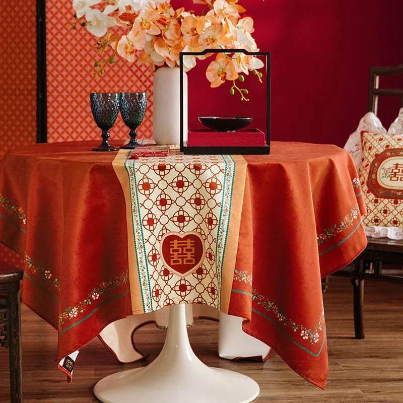 Chinoiserie Wedding Celebration Red Rectangular Tablecloth - SinoCultural -- TC020R85