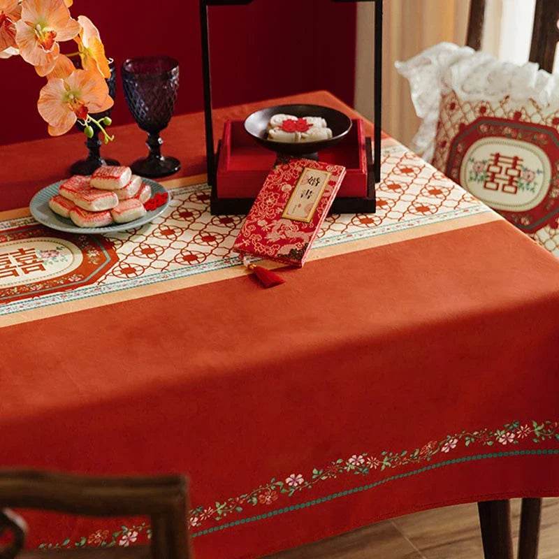 Chinoiserie Wedding Celebration Red Rectangular Tablecloth - SinoCultural -- TC020R85