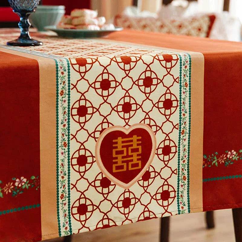 Chinoiserie Wedding Celebration Red Rectangular Tablecloth - SinoCultural -- TC020R85
