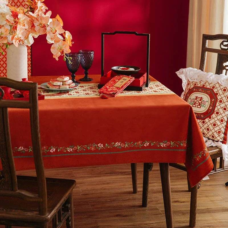 Chinoiserie Wedding Celebration Red Rectangular Tablecloth - SinoCultural -- TC020R85