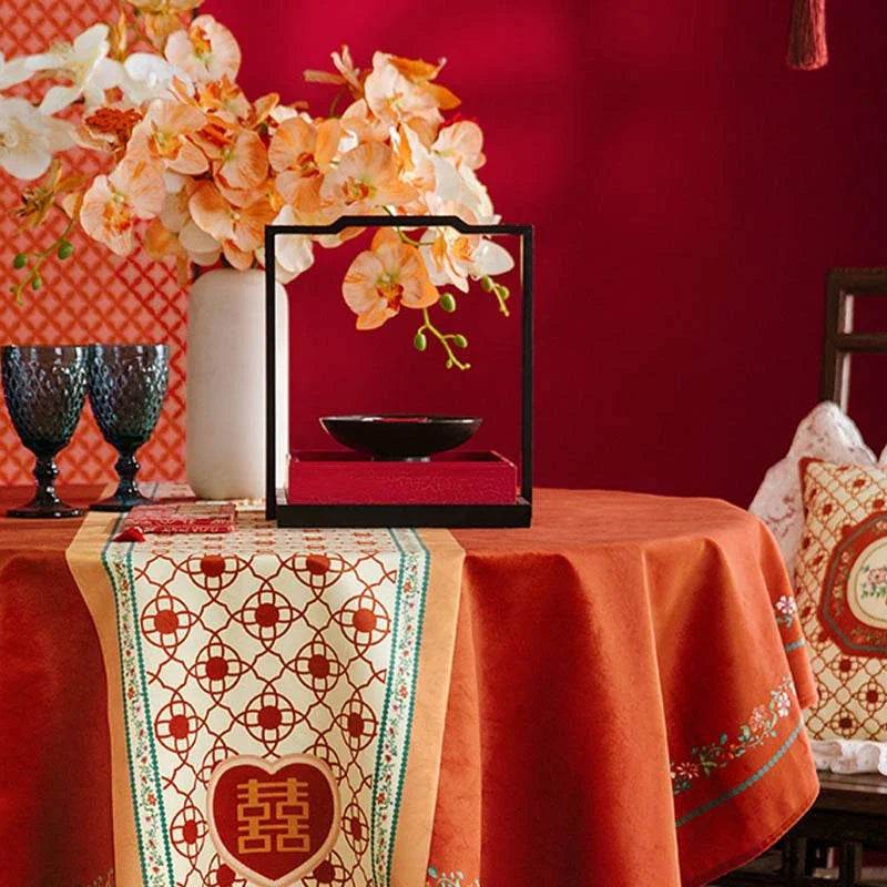 Chinoiserie Wedding Celebration Red Rectangular Tablecloth - SinoCultural -- TC020R85