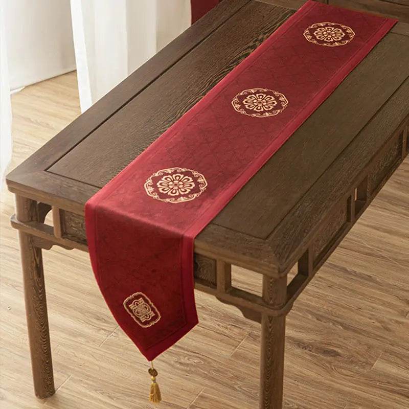 Chinoiserie Wedding Celebration Red Table Runner - SinoCultural -- TR021R160 -