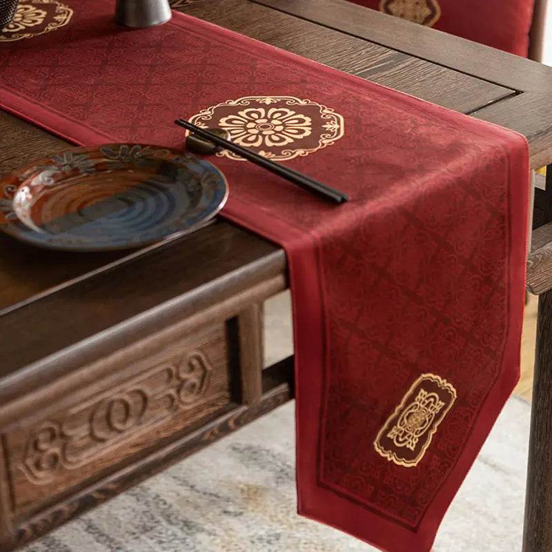 Chinoiserie Wedding Celebration Red Table Runner - SinoCultural -- TR021R160 -