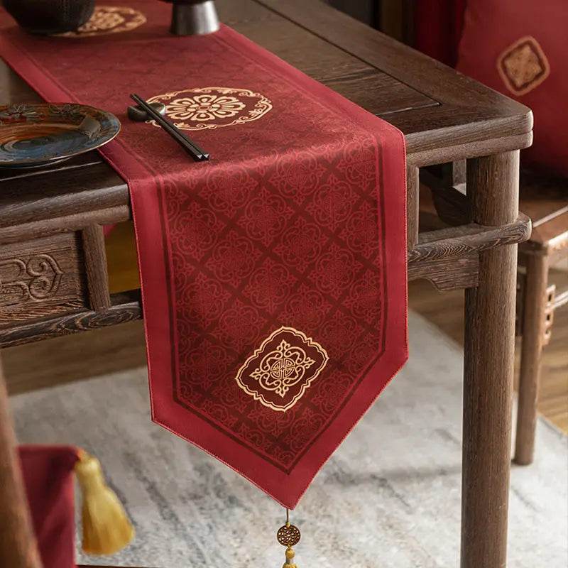 Chinoiserie Wedding Celebration Red Table Runner - SinoCultural -- TR021R160 -