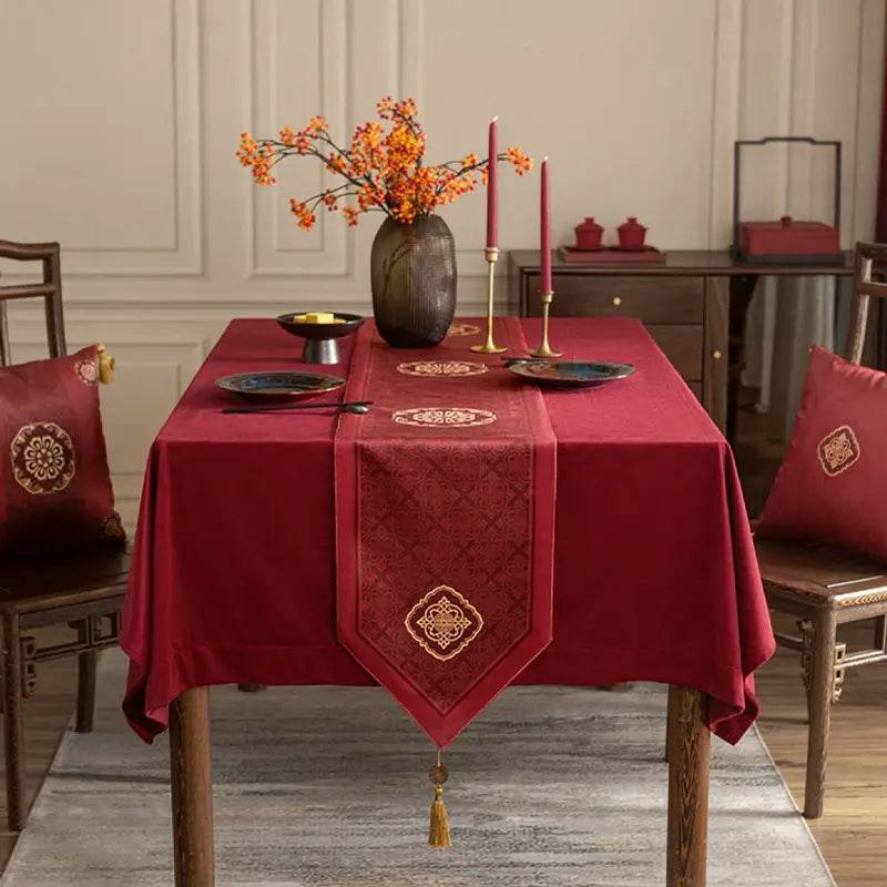 Chinoiserie Wedding Celebration Red Table Runner - SinoCultural -- TR021R160 -