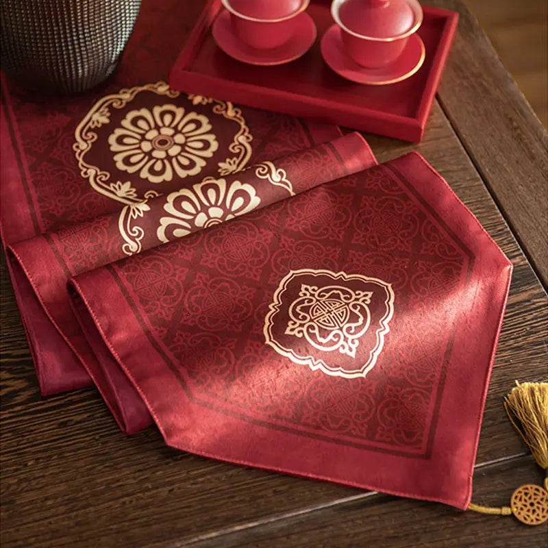 Chinoiserie Wedding Celebration Red Table Runner - SinoCultural -- TR021R160 -