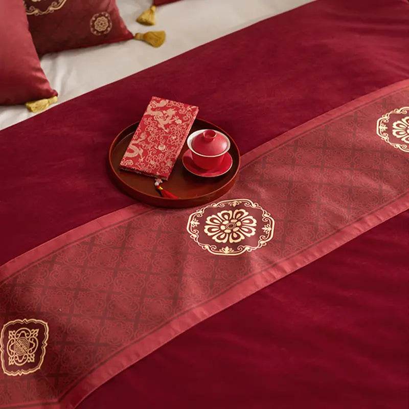 Chinoiserie Wedding Celebration Red Table Runner - SinoCultural -- TR021R160 -