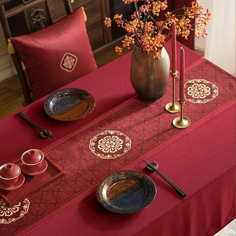 Chinoiserie Wedding Celebration Red Table Runner - SinoCultural -- TR021R160 -