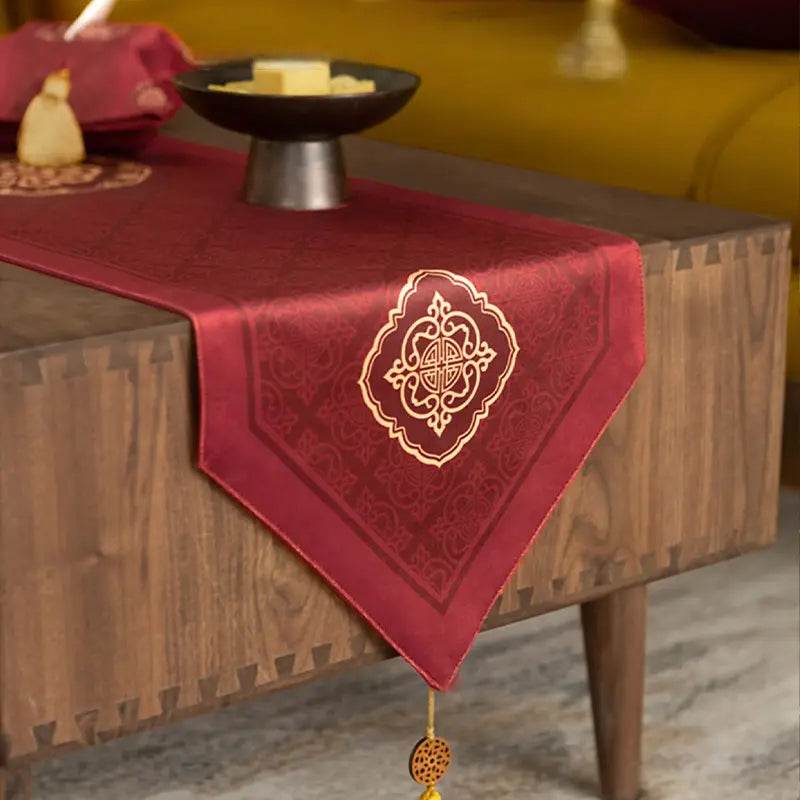 Chinoiserie Wedding Celebration Red Table Runner - SinoCultural -- TR021R160 -
